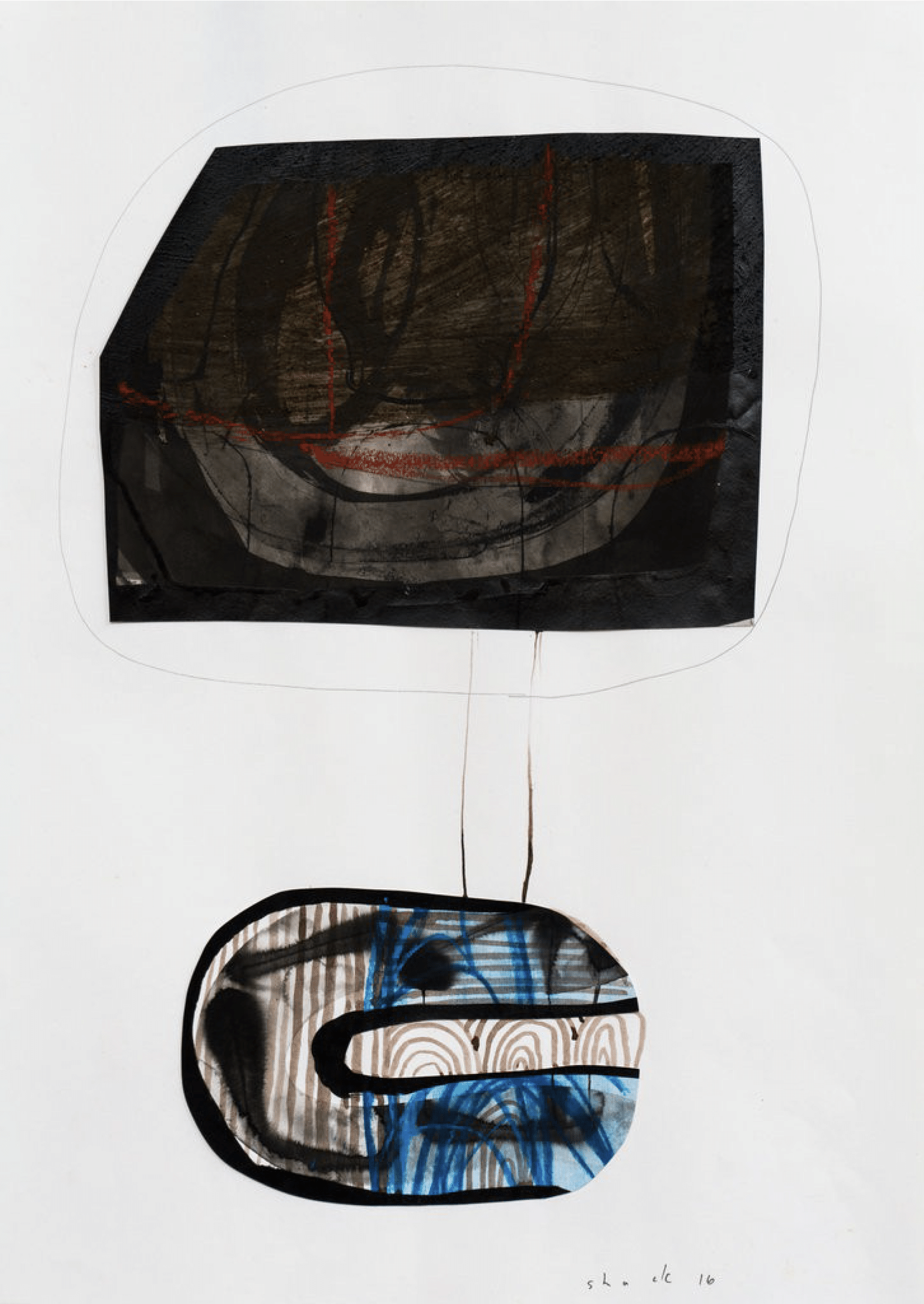 5099Simon Back. Shelter. 2016. Ink, wash and collage on paper. 59 x 42 cm. Courtesy of the Artist and Matter Gallery.